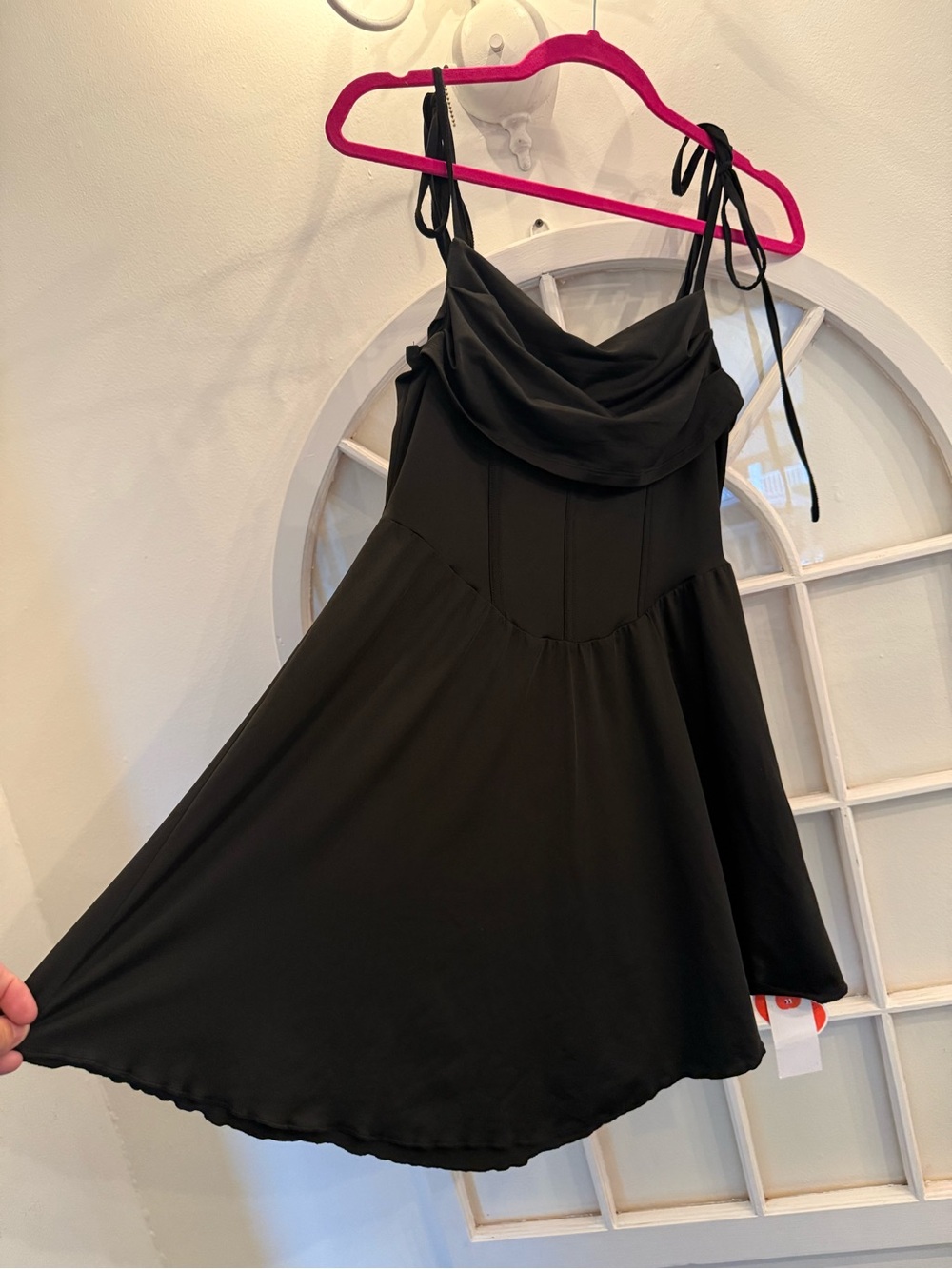 NWT Cider Black Cowl Neck Corset Style Tie-Strap Mini Dress coquette romance